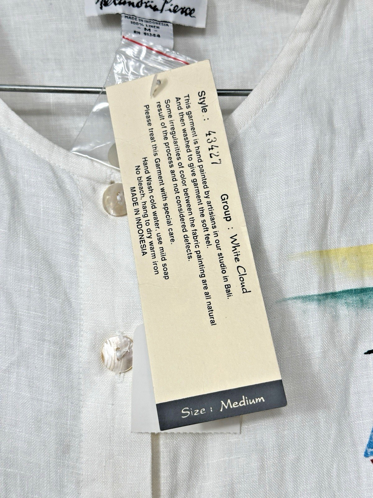 VTG Alexandria Pierce White Cloud Linen Blouse & Skirt Set Medium Hand Painted