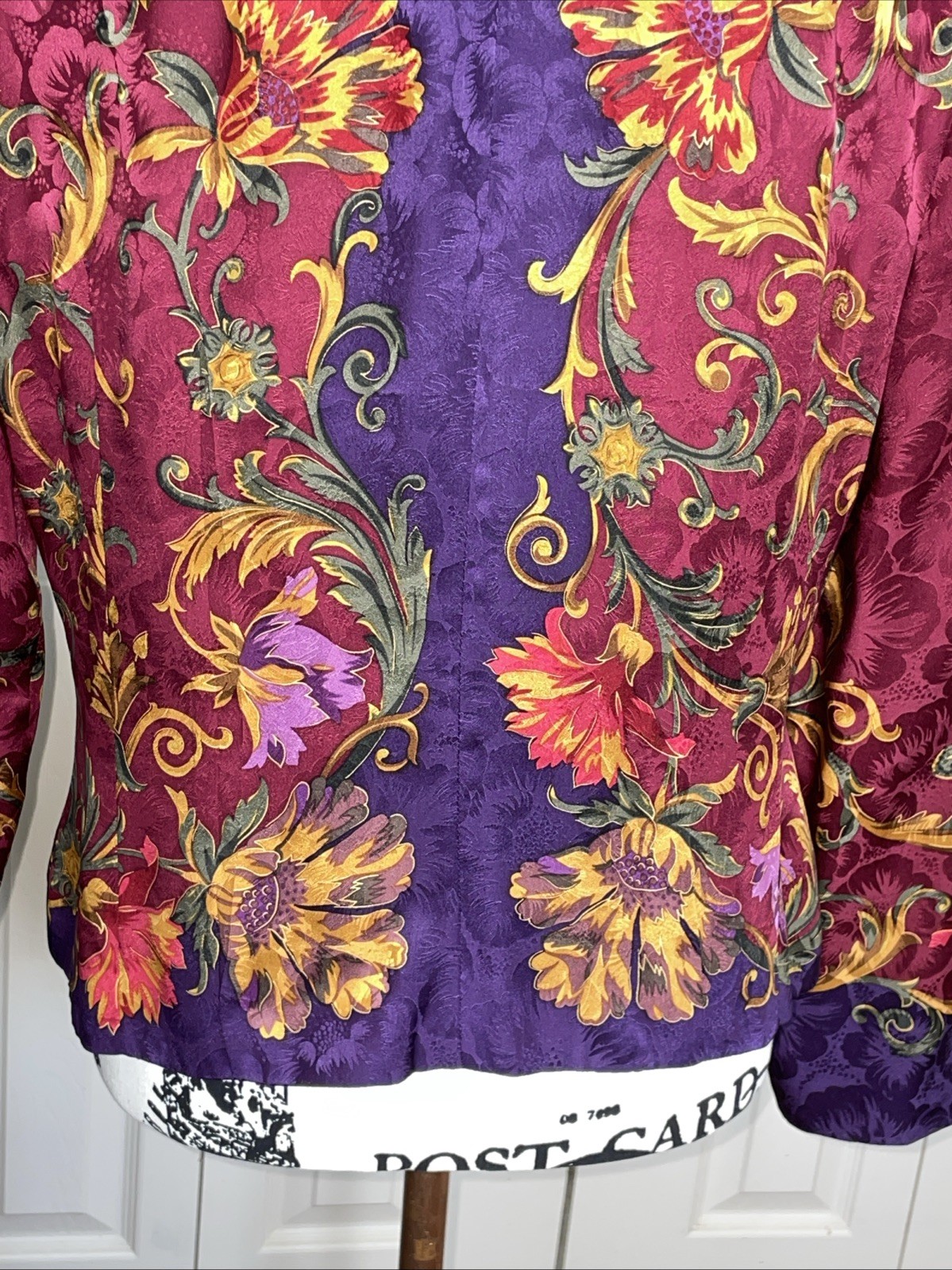 Maggy London Vintage Multi Color Floral Print 100% Silk Button Down Jacket 12