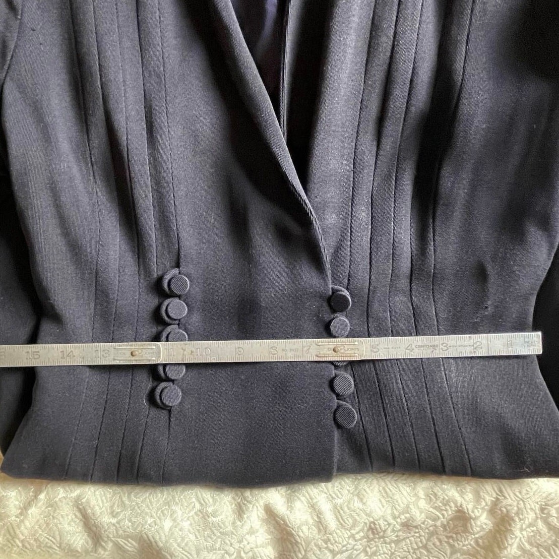 Vintage 1930s-1940s Dark Blue Wool Princess Double Breasted Coat Original WWII