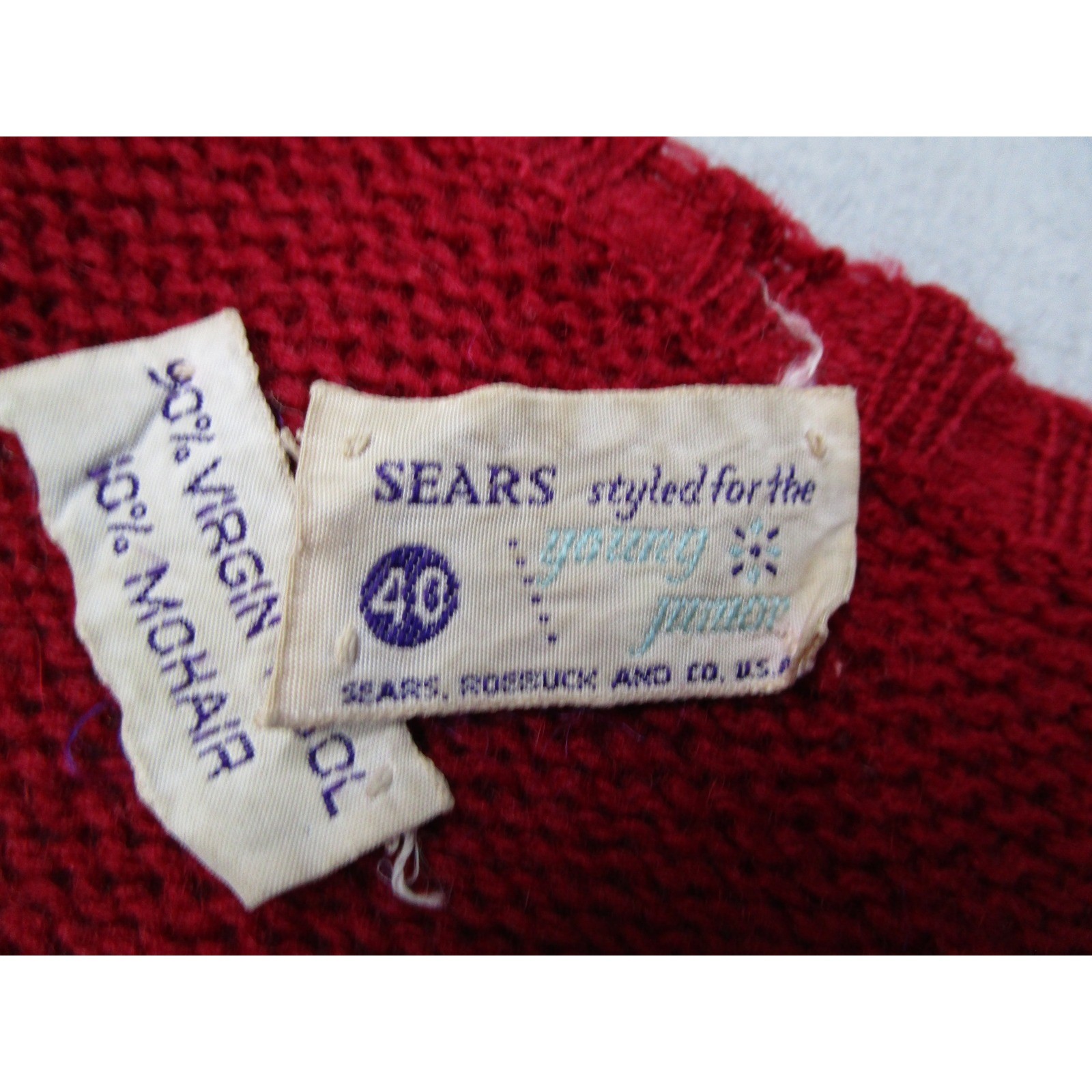 Vintage Sears Red Wool Mohair Cardigan Sweater Women 40 Junior Knit Button Front