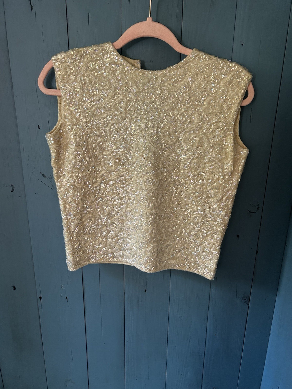 Vintage 1950/60’s 100% Wool Hand Beaded Sequin Sleeveless Sweater Top | Medium