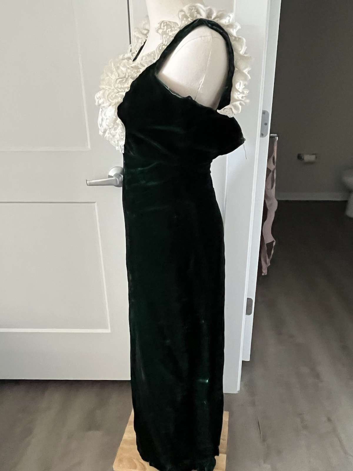 VTG 80s Jessica McClintock Emerald Green Velvet Lace Maxi Dress Sz XXS