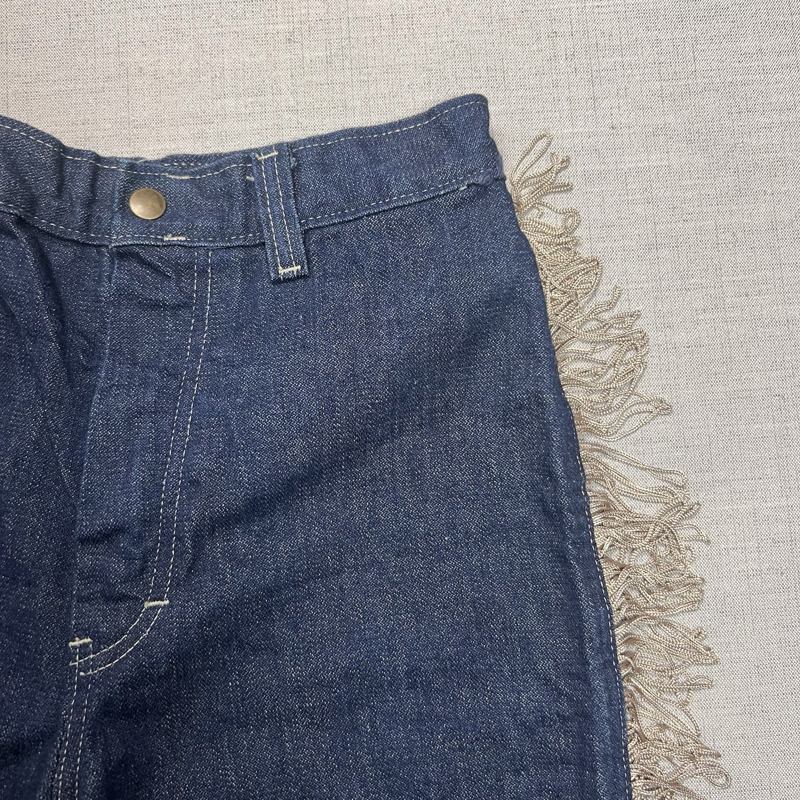 Vintage 70s Western Boho Dark Wash Denim Jeans Fringe Made In USA By Coventry Rd