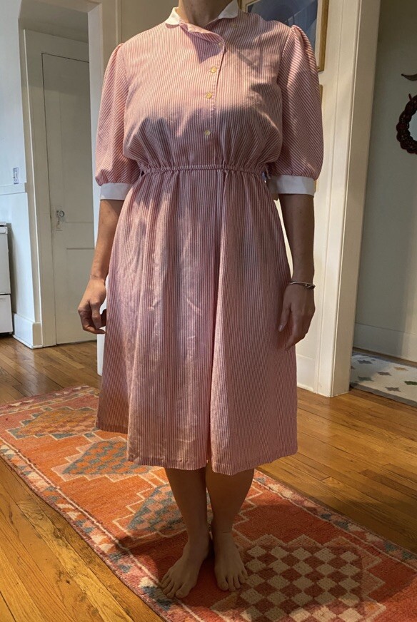 VTG Candy Stripe Walden Classics Dress 70s 80s Size 16 Pink White Buttons