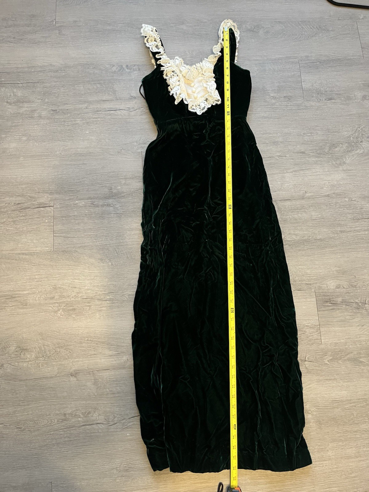 VTG 80s Jessica McClintock Emerald Green Velvet Lace Maxi Dress Sz XXS