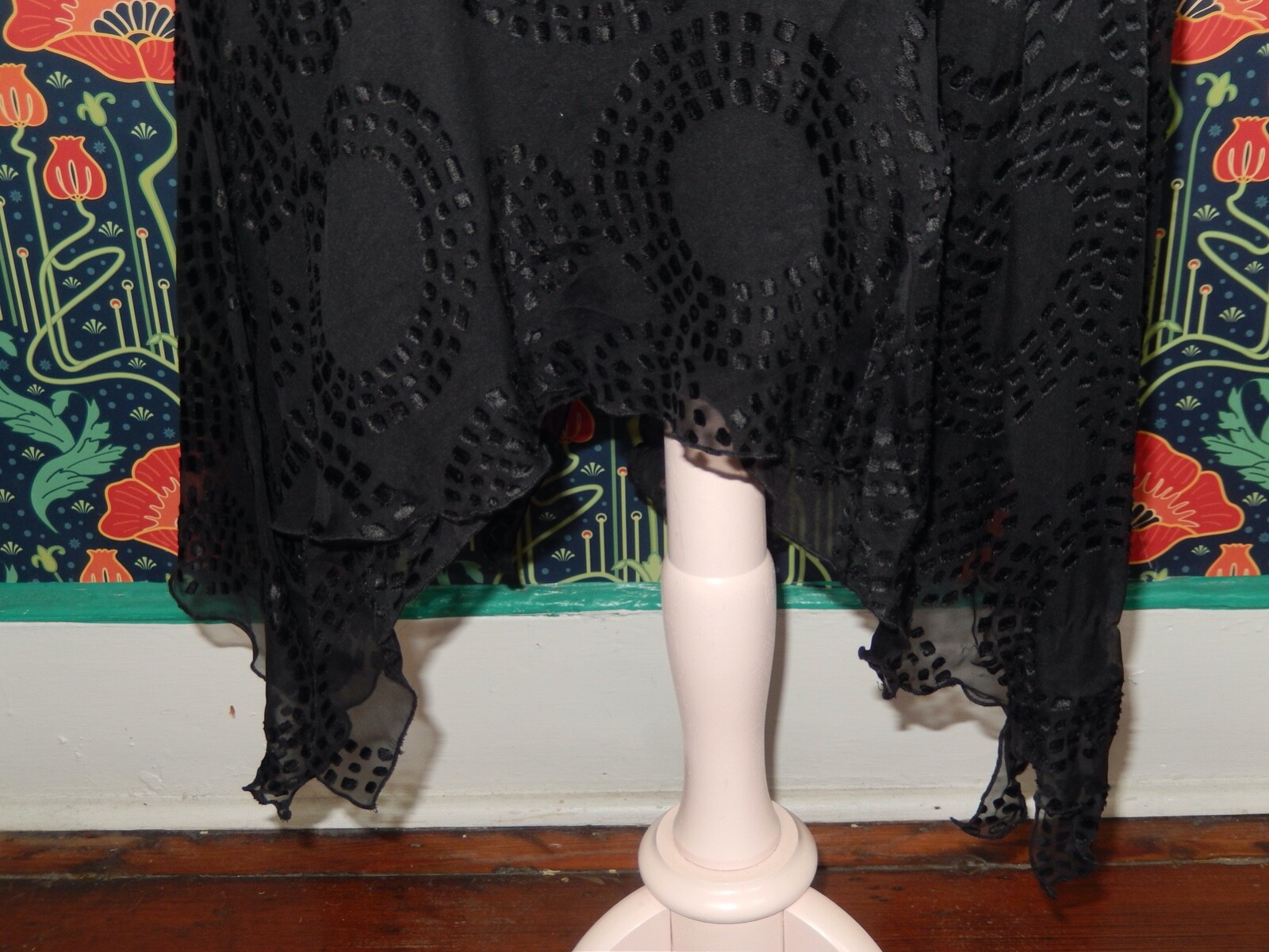 Vintage 90’s Y2k Burnout Silk Black Witchy Pointy Hem Whimsigoth Cocktail Dress