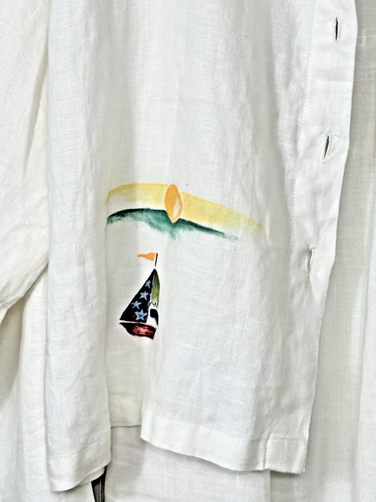 VTG Alexandria Pierce White Cloud Linen Blouse & Skirt Set Medium Hand Painted