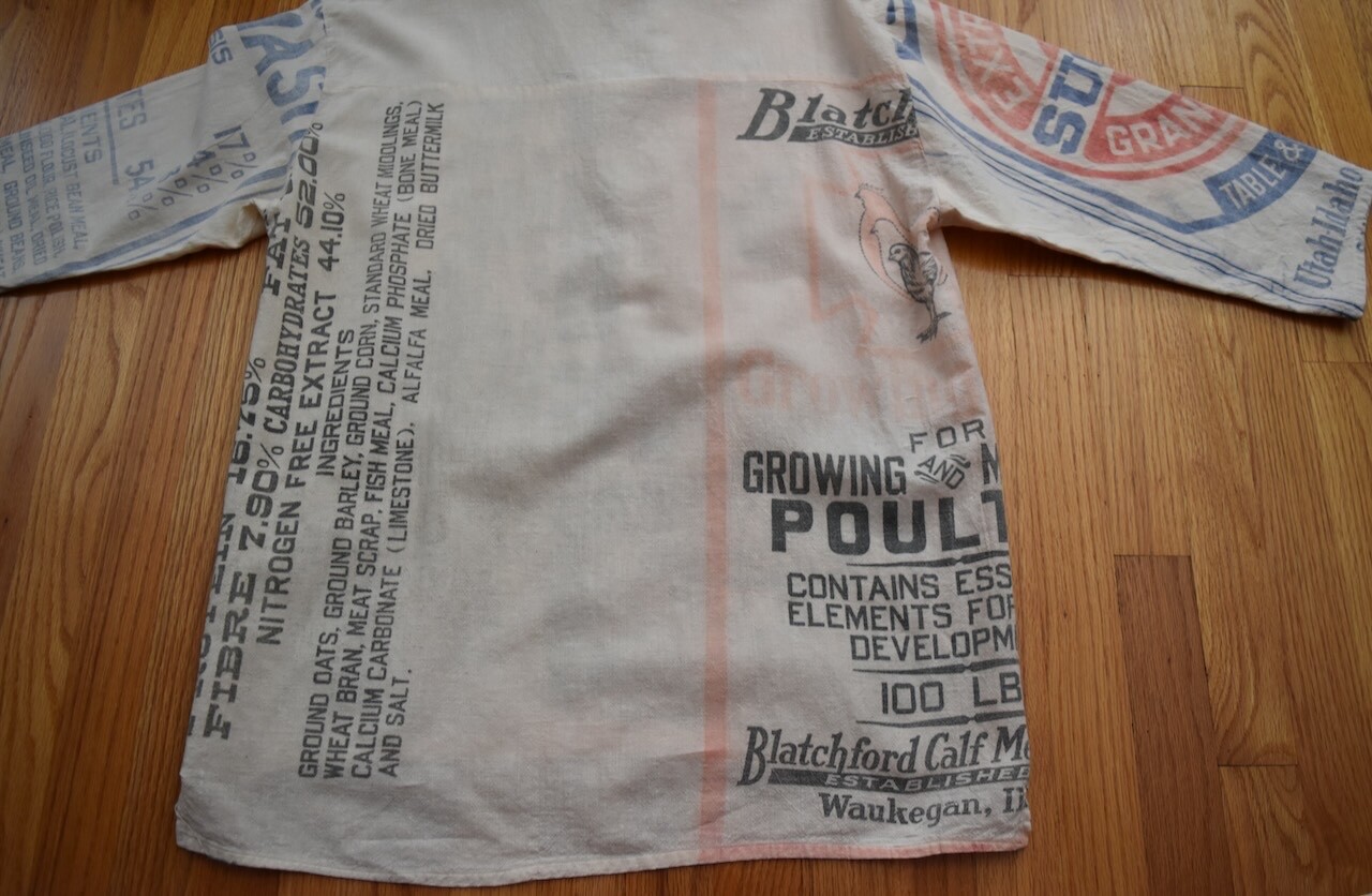 VTG Feed Sack Chicken Tunic Pullover Shirt Grain Sugar Bag Hippie Cottagecore OS