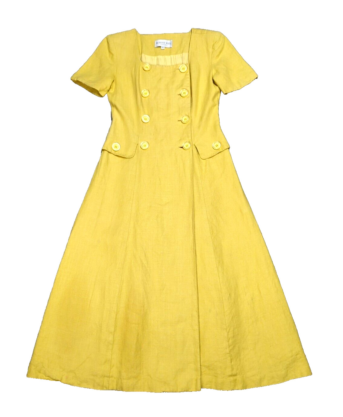 Vintage Robert Riel 100% Linen Coat Dress Size 4 Double Breasted Button Up USA