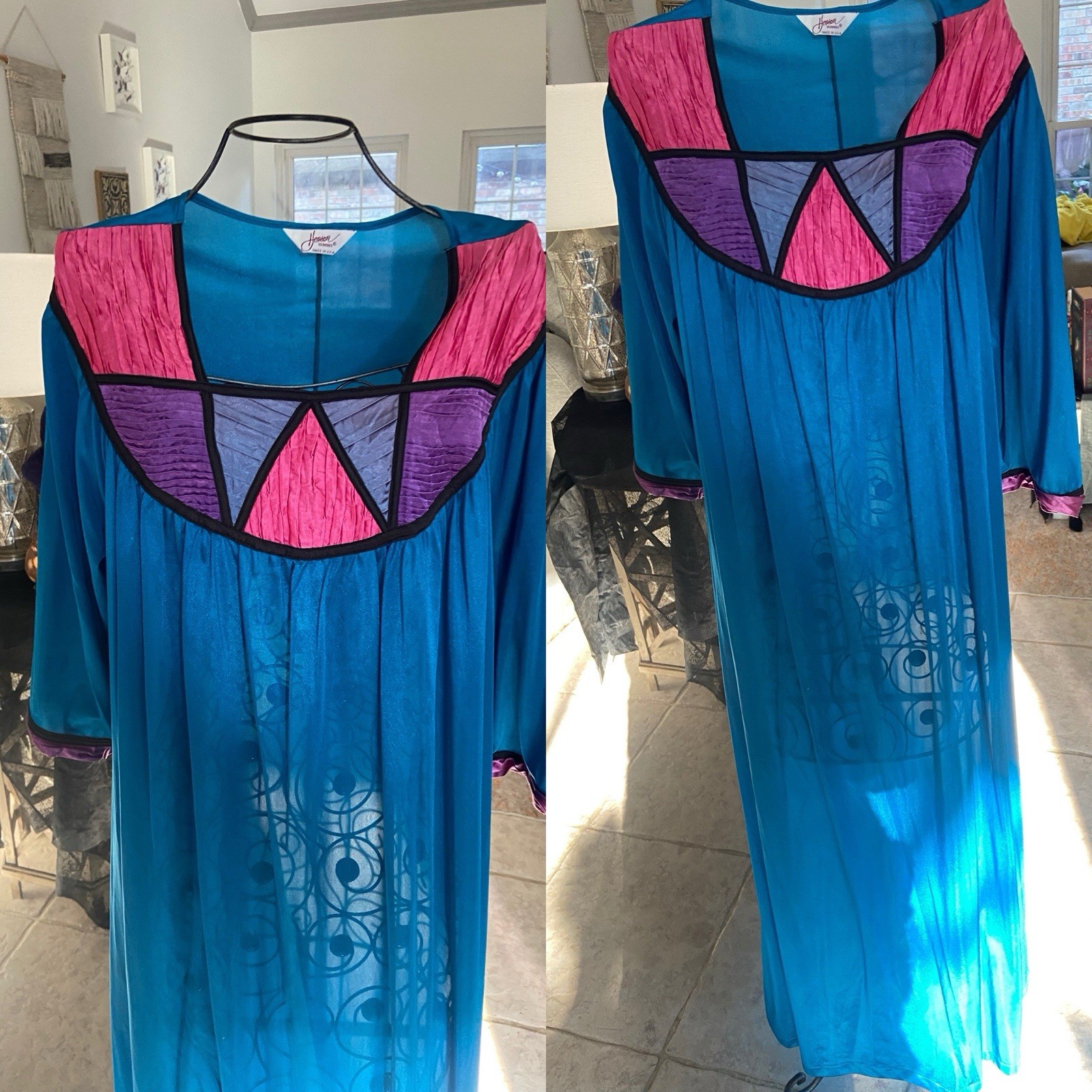 VTG MCM Henson KickerNick Emerald Blue Abstract Robe Mumu Nightgown