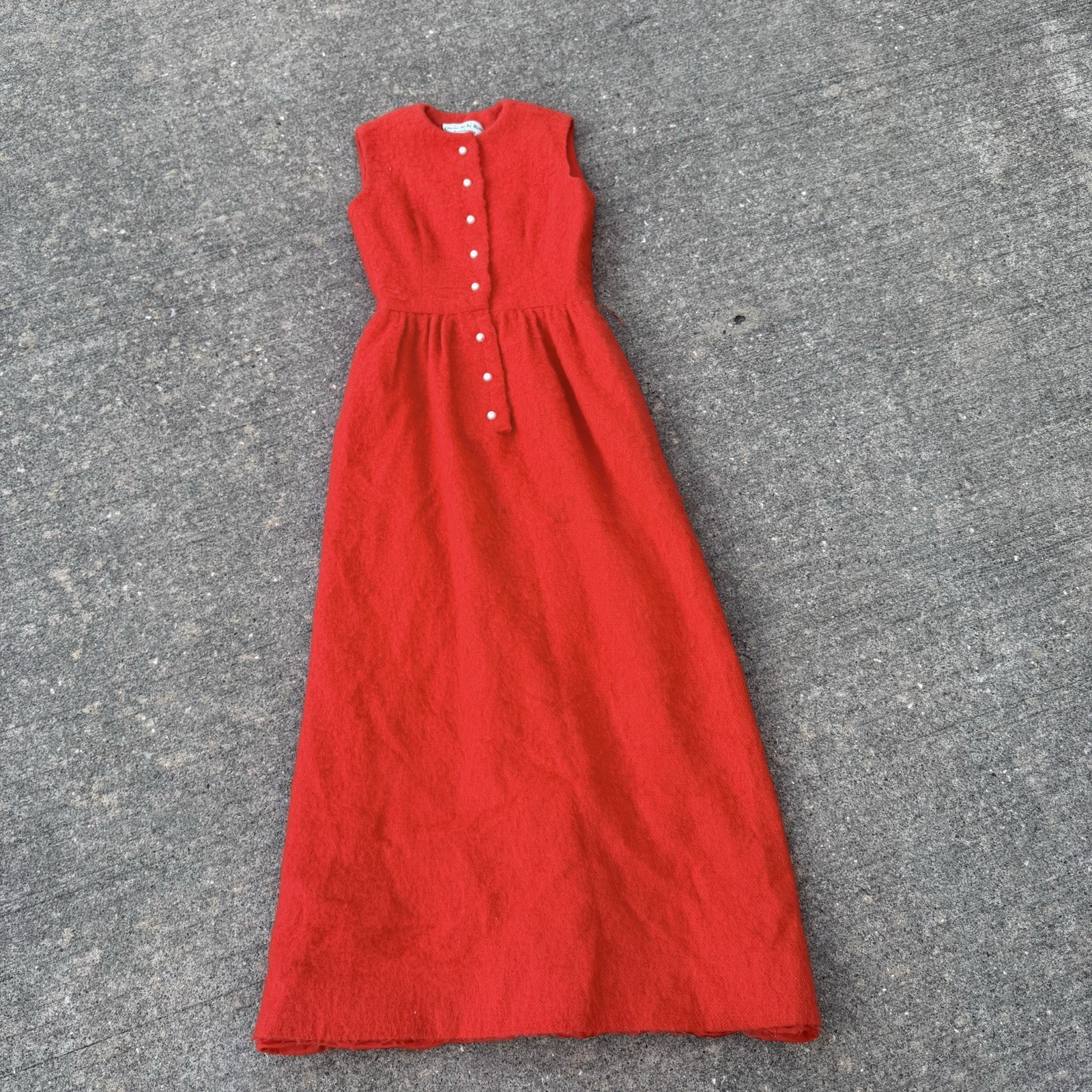 Vtg 60s 70s Oscar de La Renta Boutique Orange Wool Midi Dress 8 Mod Button Front