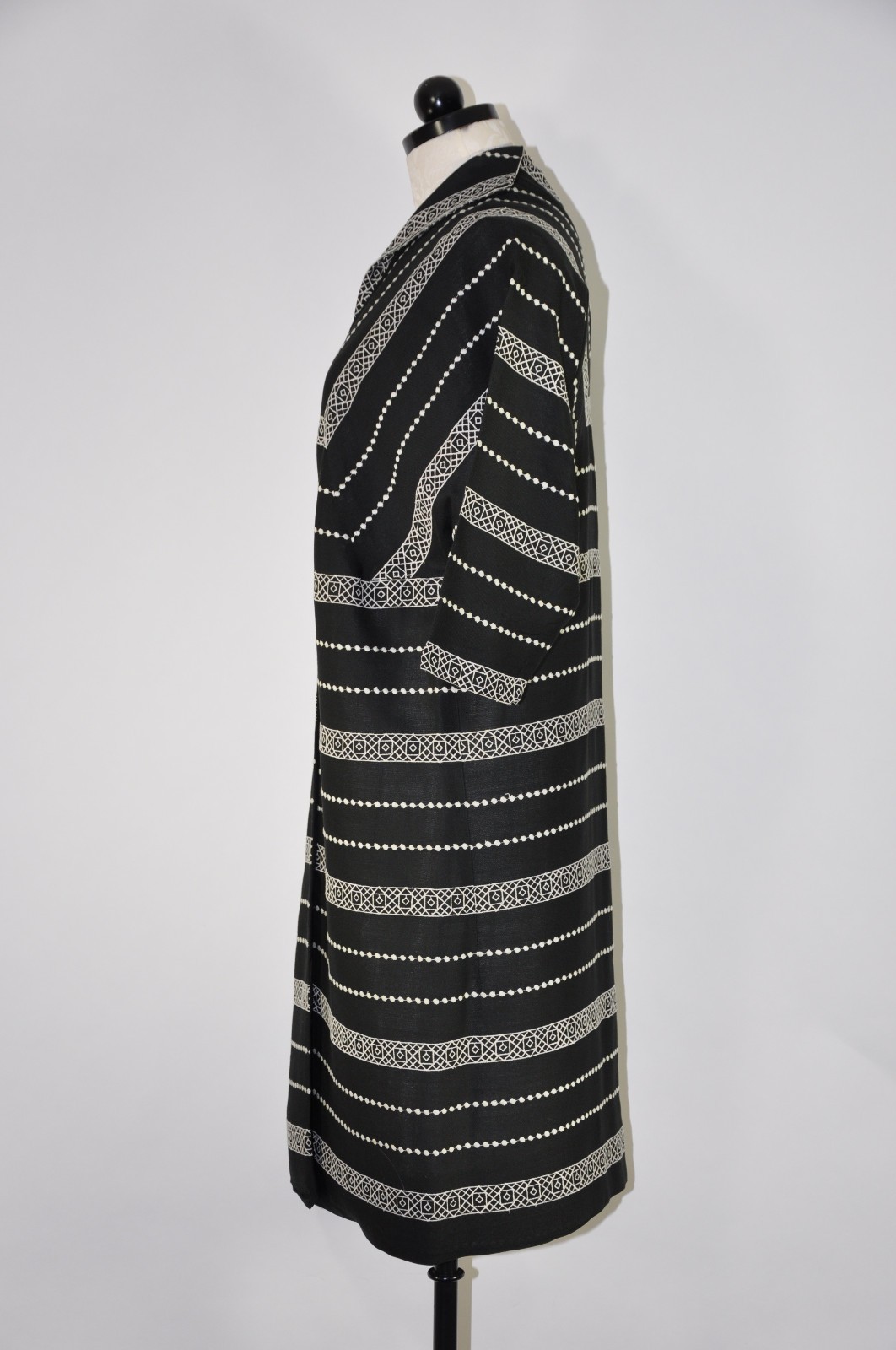 VTG 1950s Lilli Diamond Black White Embroidery Two Piece Coat Pencil Dress Set S