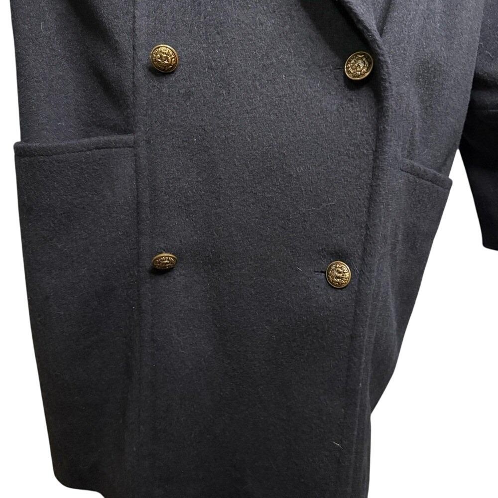 Vintage 80s Classic Black Wool Blend Pea Coat Overcoat Military Style Made USA