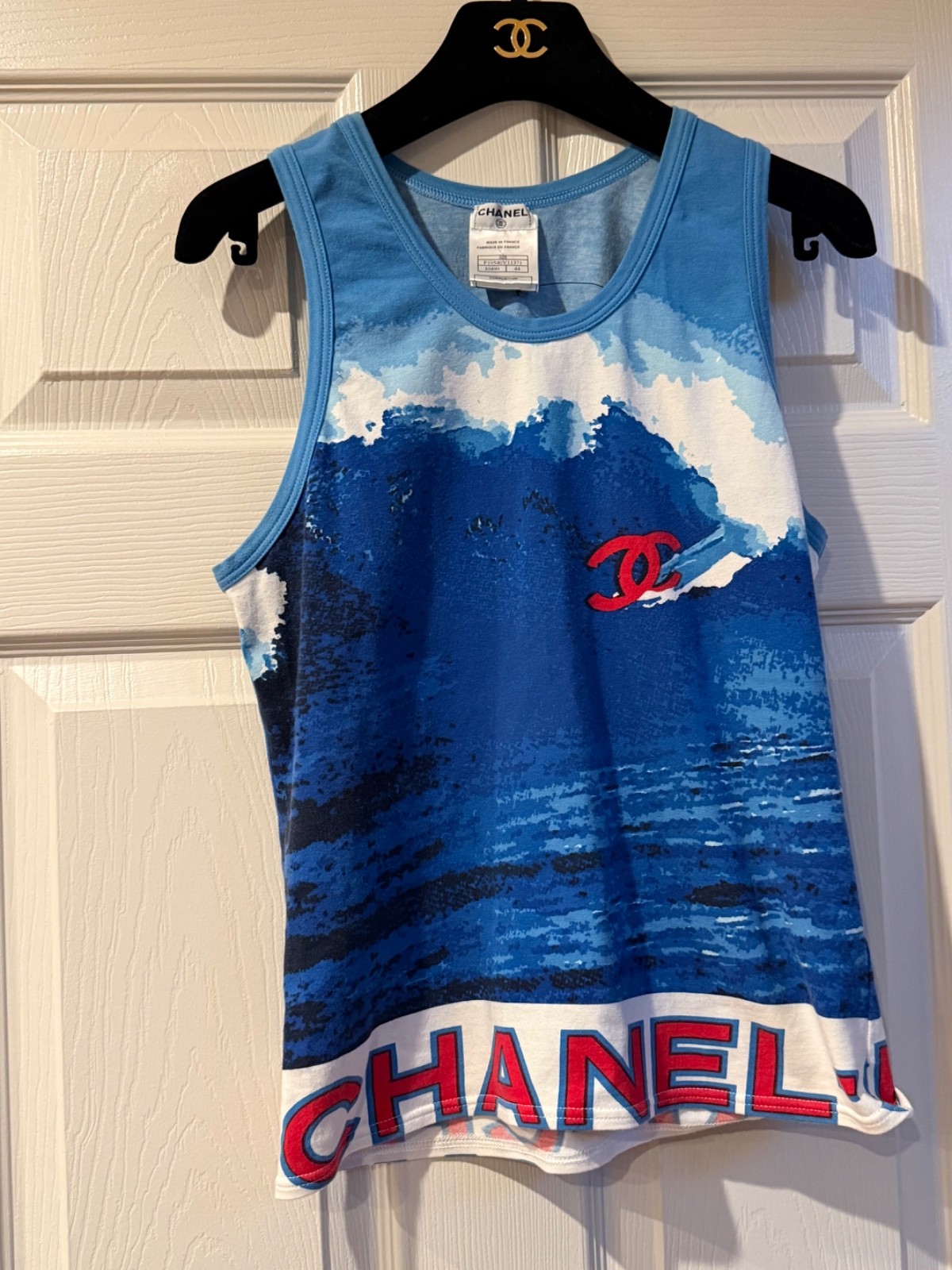 CHANEL 2002S SURF VINTAGE BLUE RED TOP CHANEL LOGO CC FR44- FR40