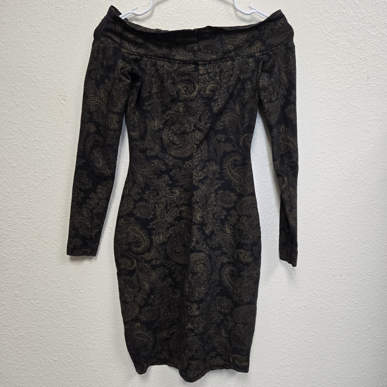 Vintage Contempo Casuals 80s Mini Dress Size S Off Shoulder Body Con Paisly