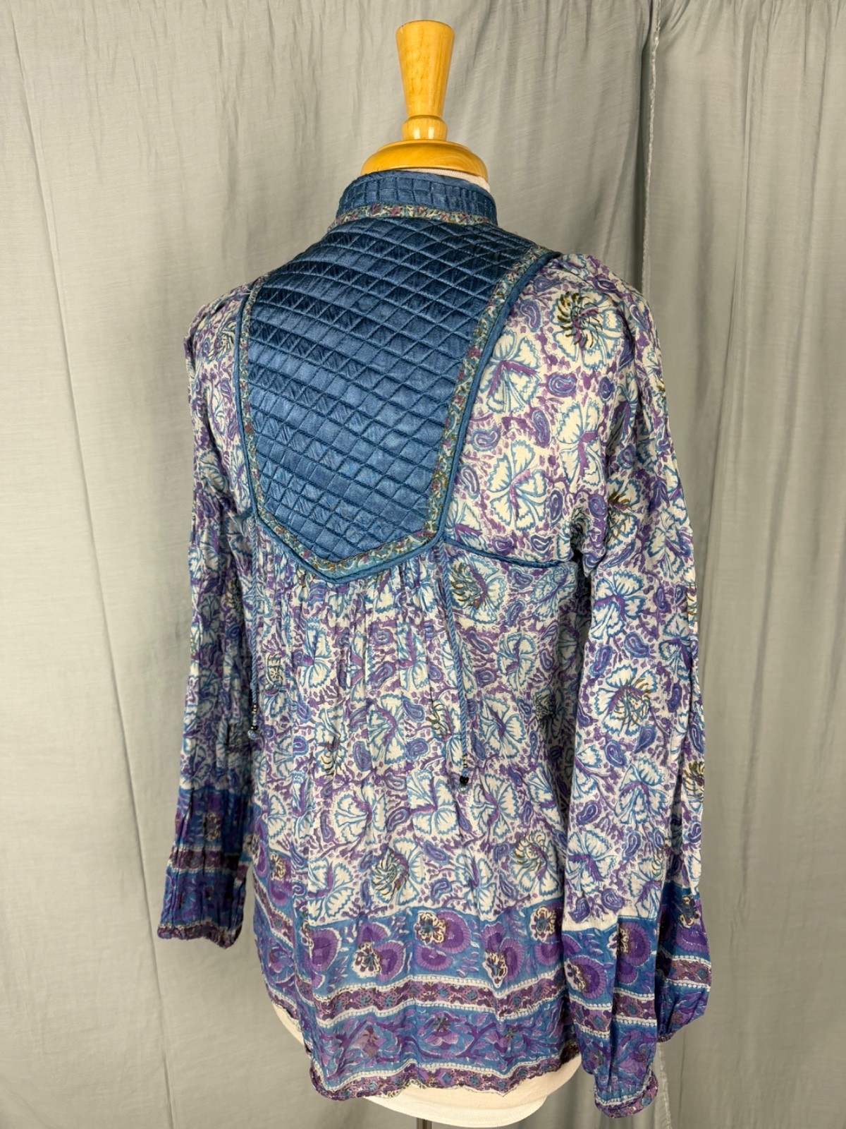 RARE STAR OF INDIA Vtg 70s Purple Blue Cotton Gauge Peasant Top-Bust 37/XS-S