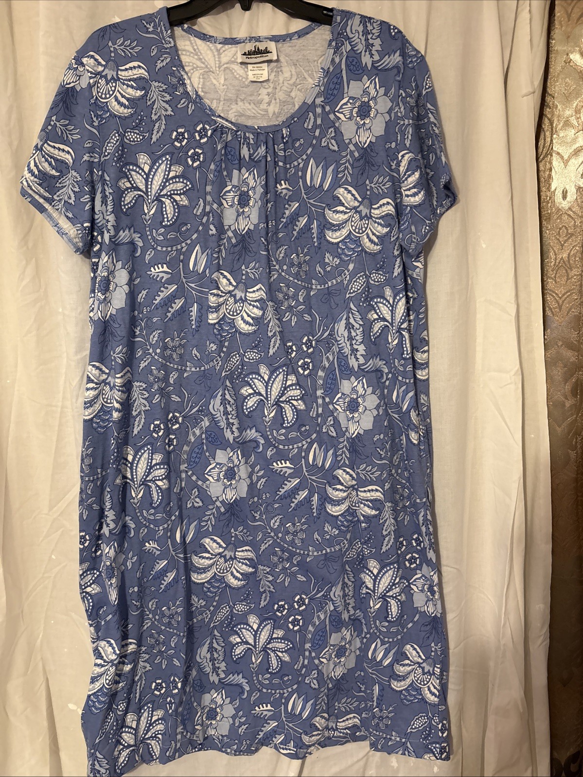 Metropolitan Baby Blue Flowered Muumuu Vtg Loungewear With Pockets Size Medium