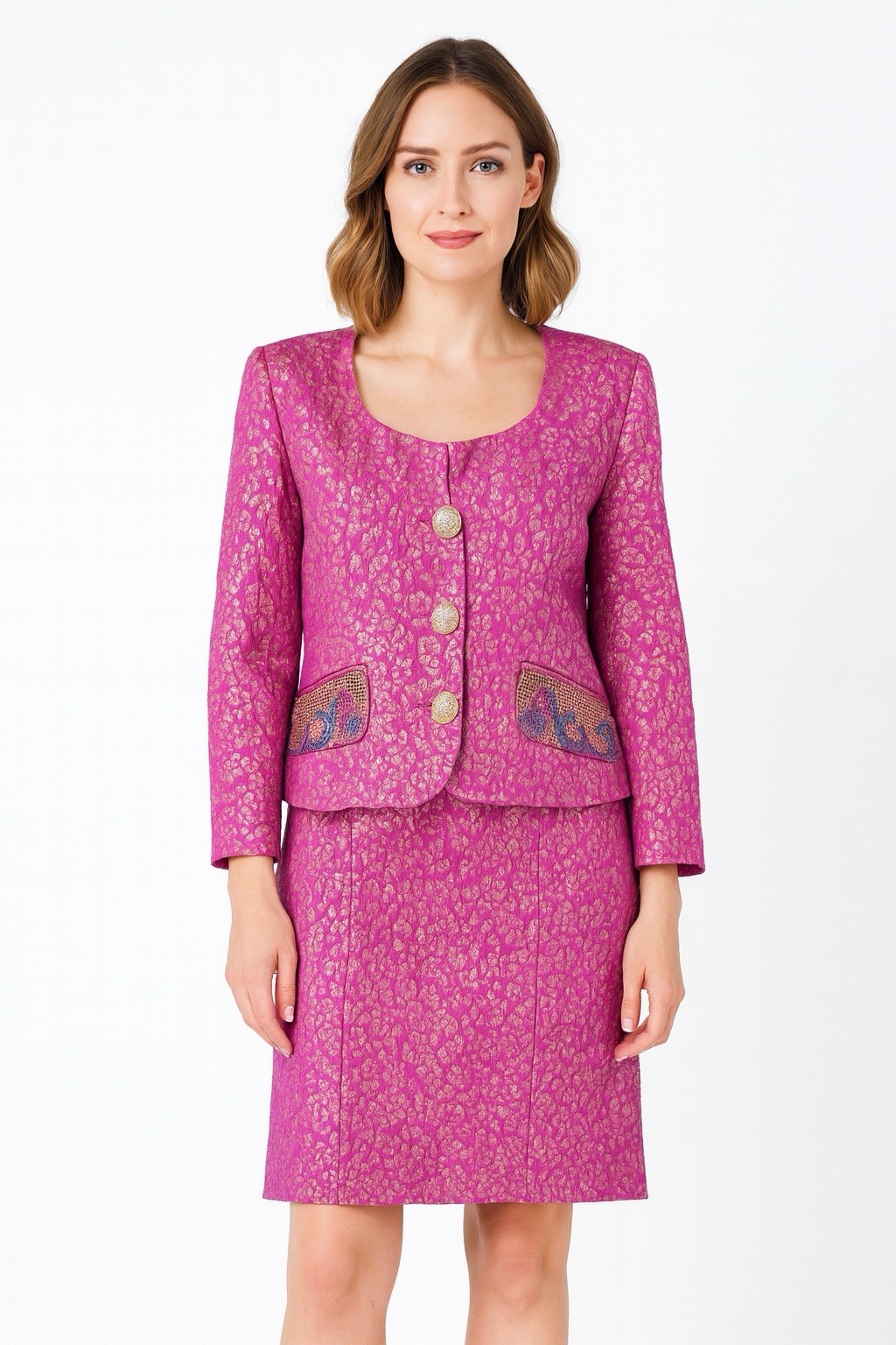 Vtg RICKIE FREEMAN For TERI JON Skirt Suits Set Outfit Brocade Rhinestone Size 8