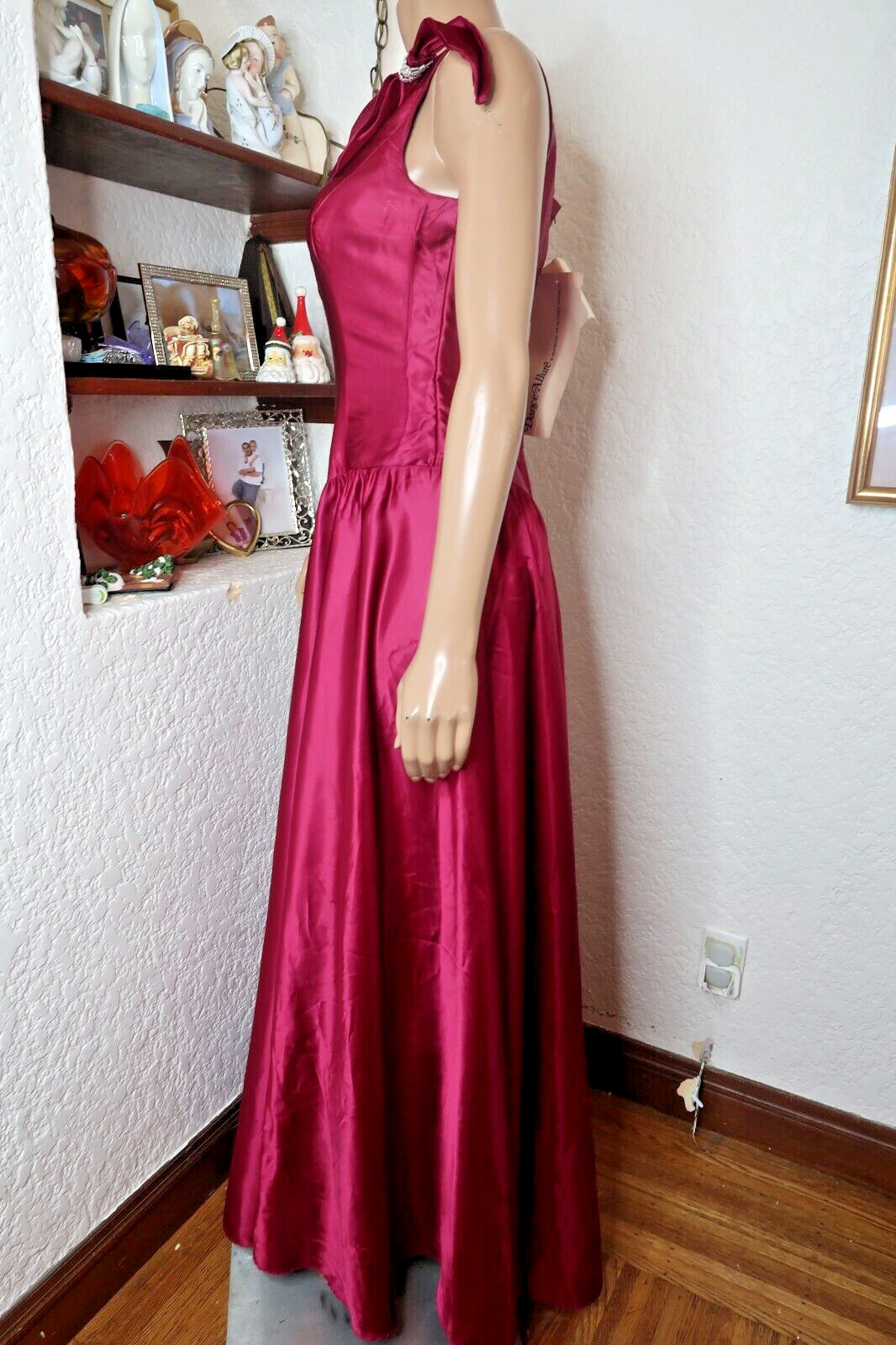 Vintage One Shoulder Dance Allure Alfred Angelo Deep Pink Satin Prom Maxi Dress