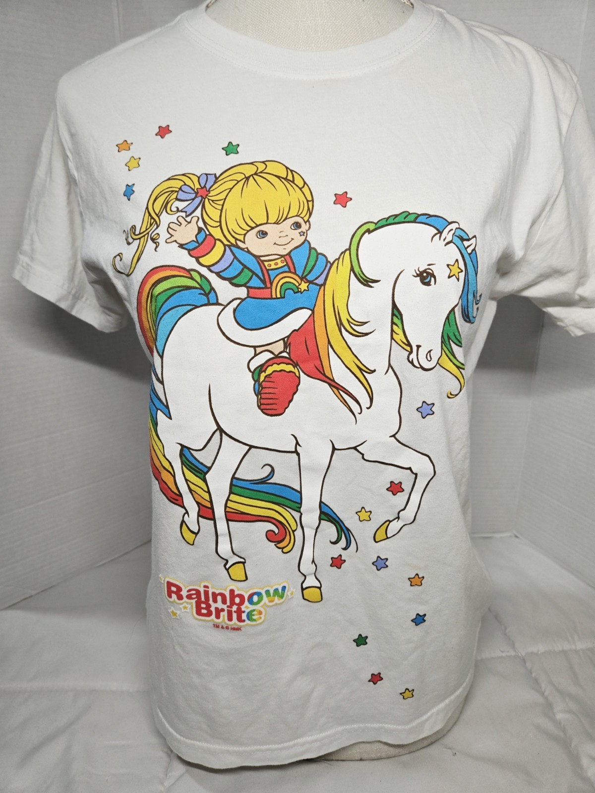 Vintage 80’s Rainbow Brite Womens White Shirt M Unicorn Blue Eyes Graphic