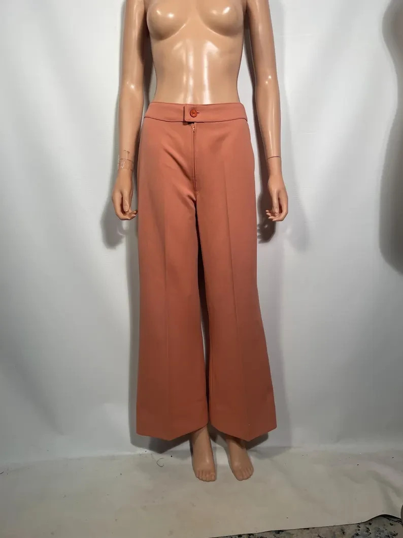 Vintage 1970s Terracotta Wide Leg Pants Size 27 x 28