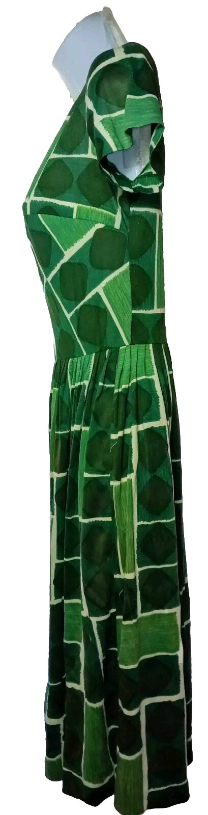 Vintage 60s Size 12 Geometric Nylon Zip Dress Gathered Pleated Skirt belt Loops