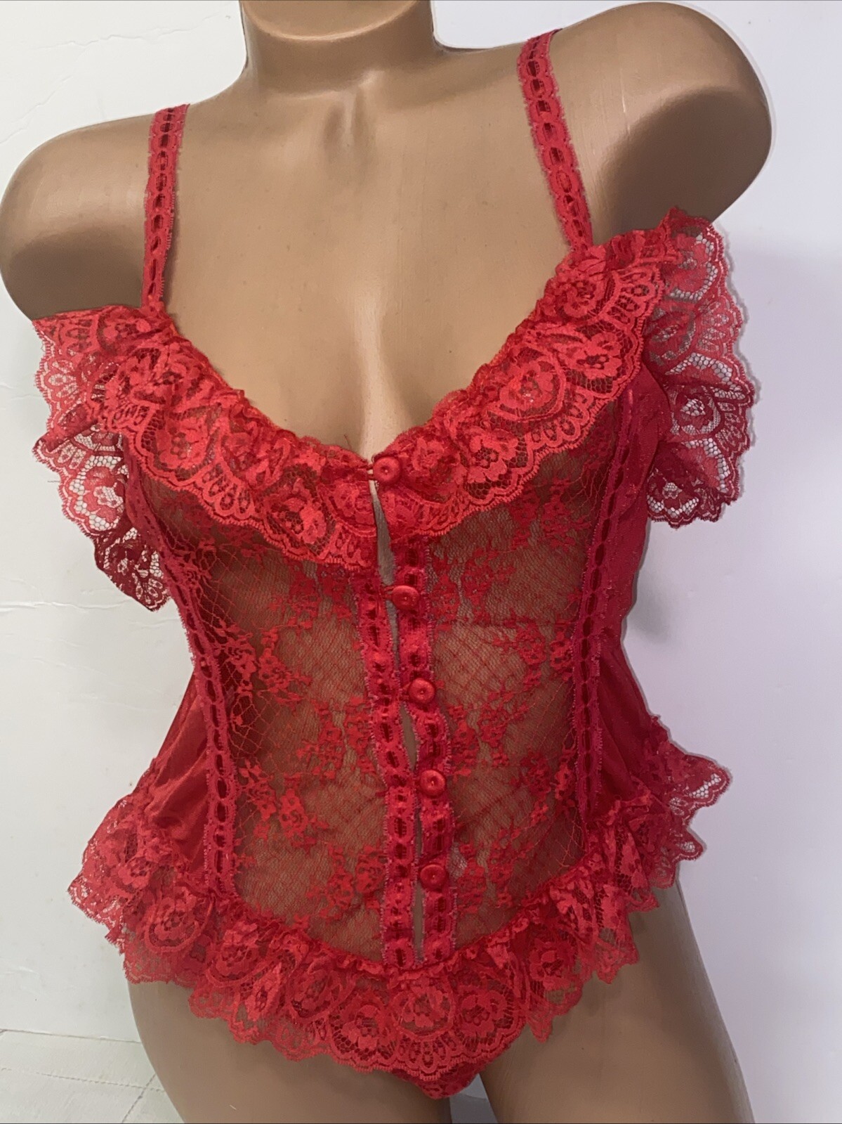 VINTAGE NYLON BODY PLAY SUIT LINGERIE FRILLY FEMININE SILKY NYLON TEDDY LACE 6B1
