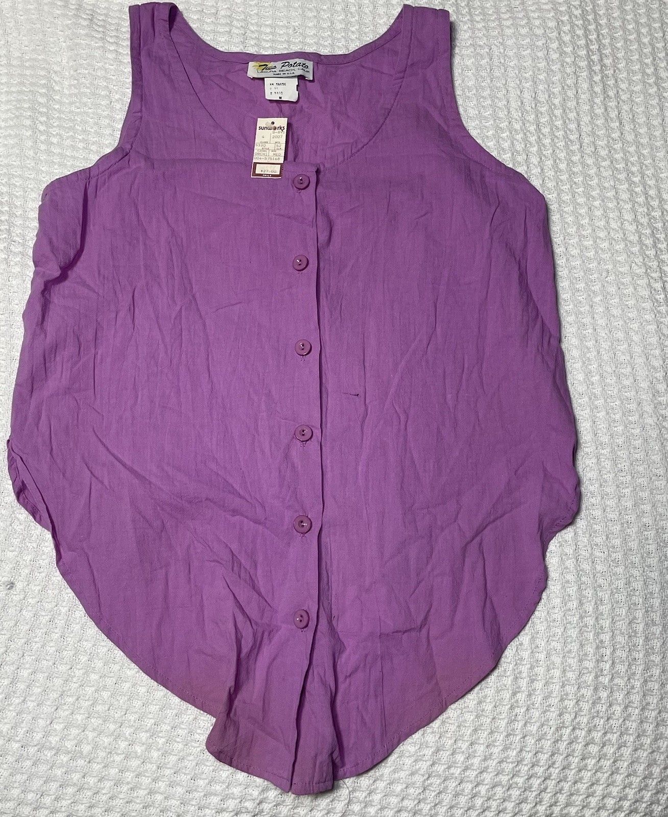 VTG Two Potato Laguna Beach Purple Tank Tropical Hawaiian USA M Cotton STAINED