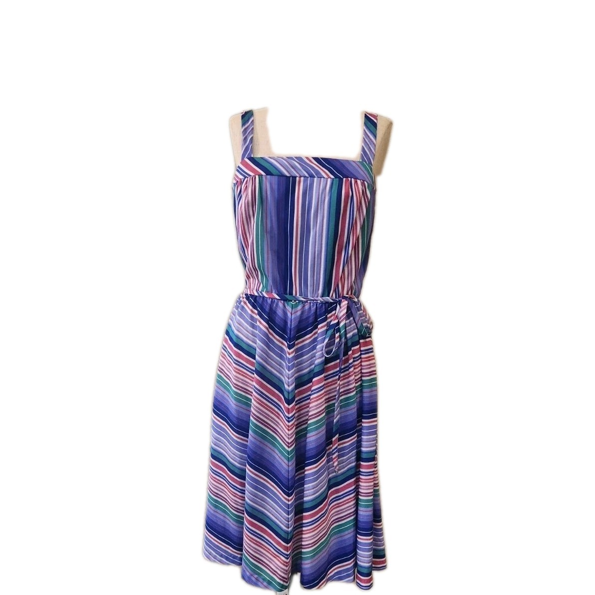 VTG 70s Walden Petites Striped Adjustable Strap M/L Dress Detachable Belt