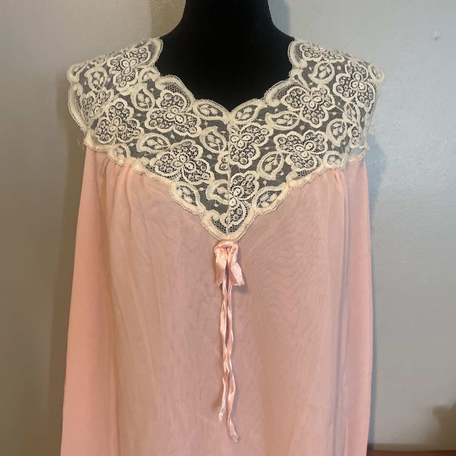Vintage Sheer Layered Nightgown Babydoll Lace Trim Size Large No Brand Tag