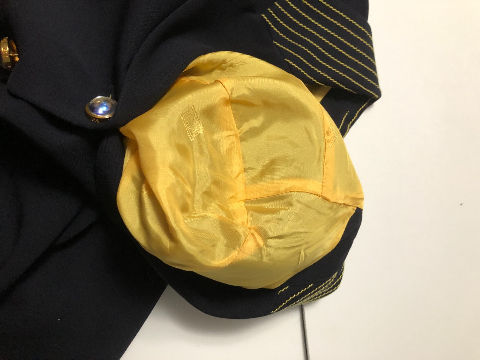 Escada Margaretha Ley Shoulder Pads VTG Navy Blue Gold Thread Blazer Jacket 35