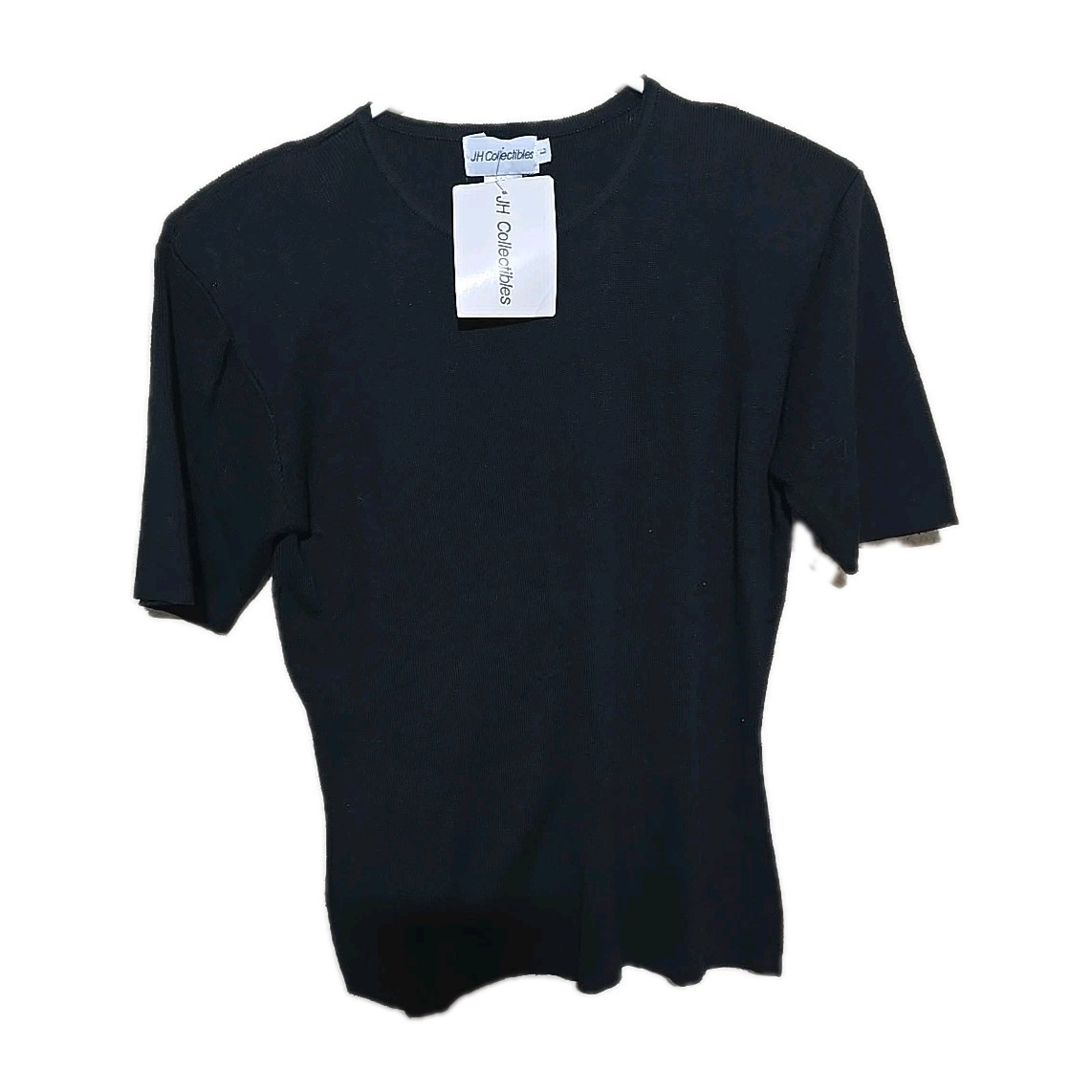 NWT Vtg 90s JH Collectibles Black Fitted Preppy Short Sleeve Top Womans Sz Large