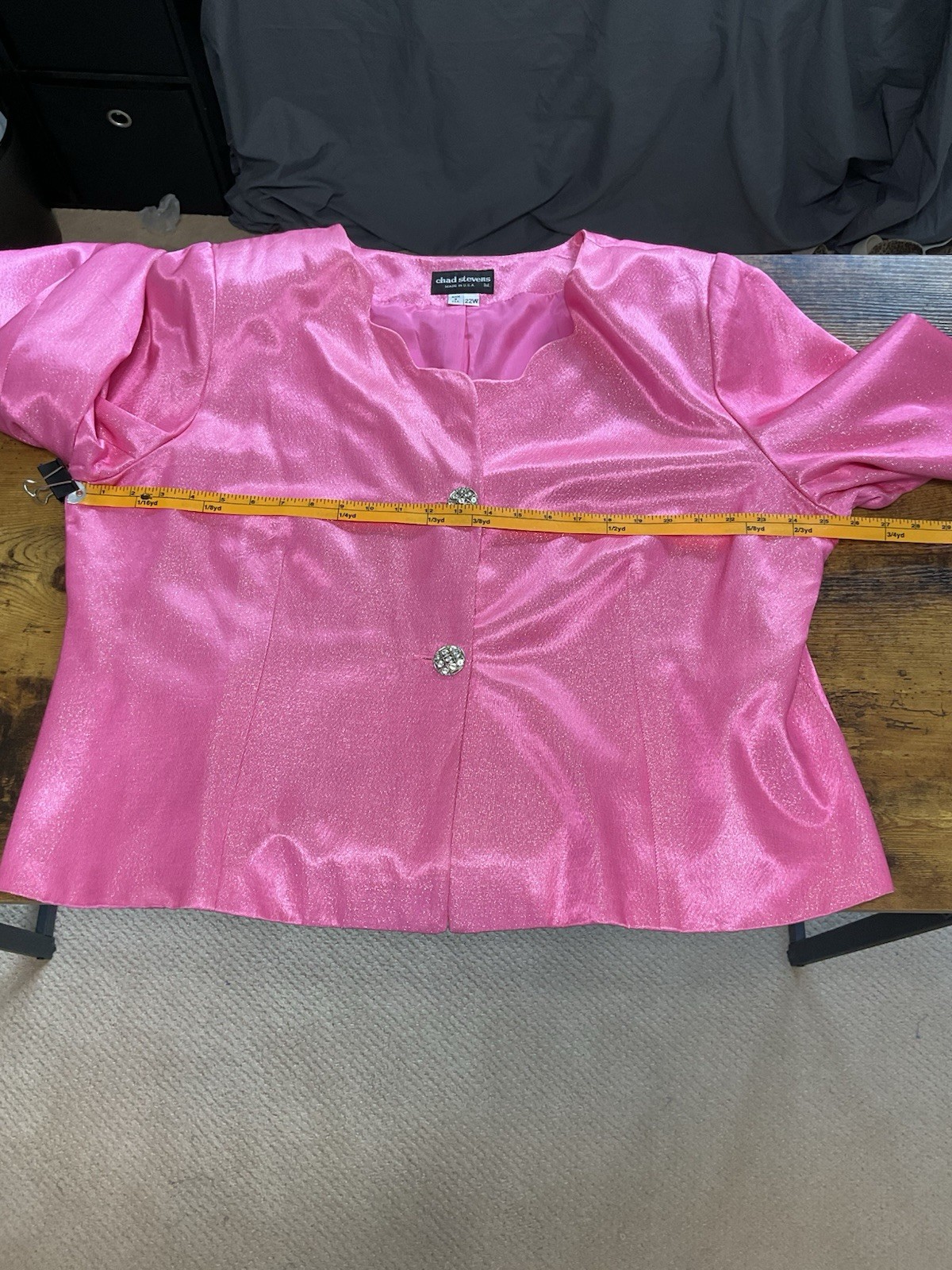 VTG Chad Stevens Pink Metallic Lurex Skirt Suit Set 22W Scalloped Evening Party