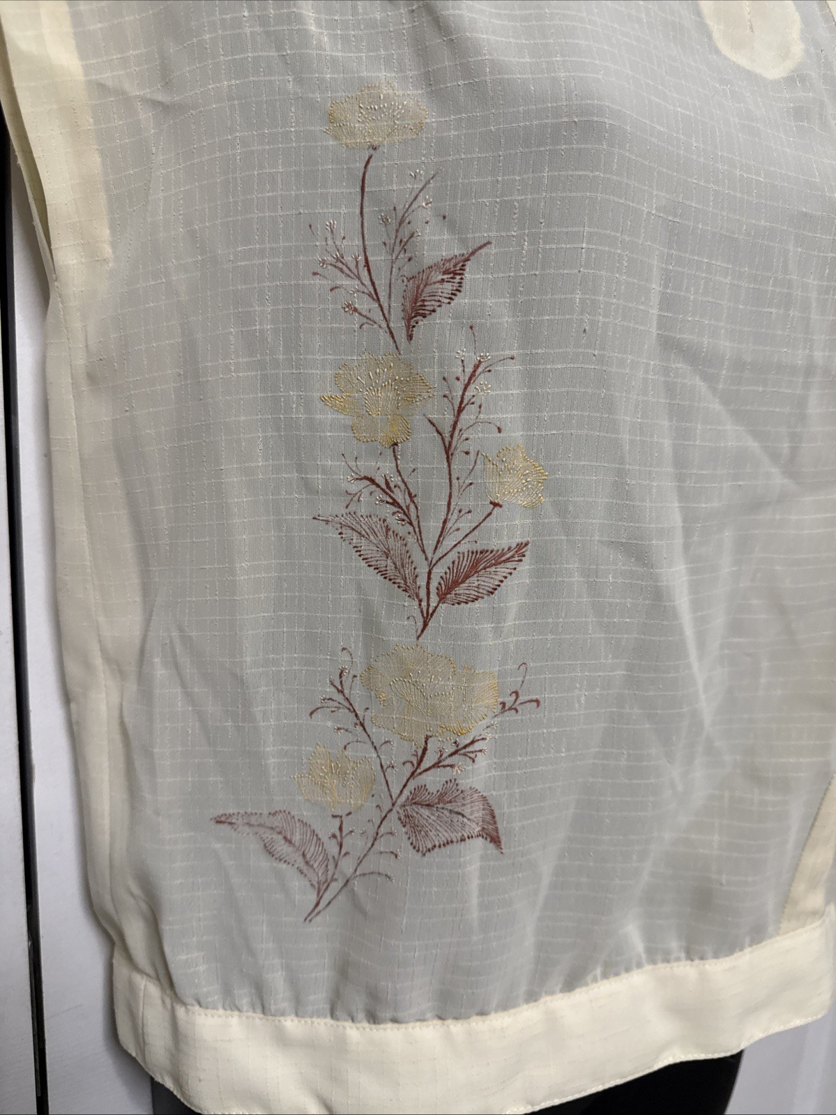 Vintage Hand-Sewn Sheer Blouse Mandarin Collar Floral Motif Artisan Made S/M