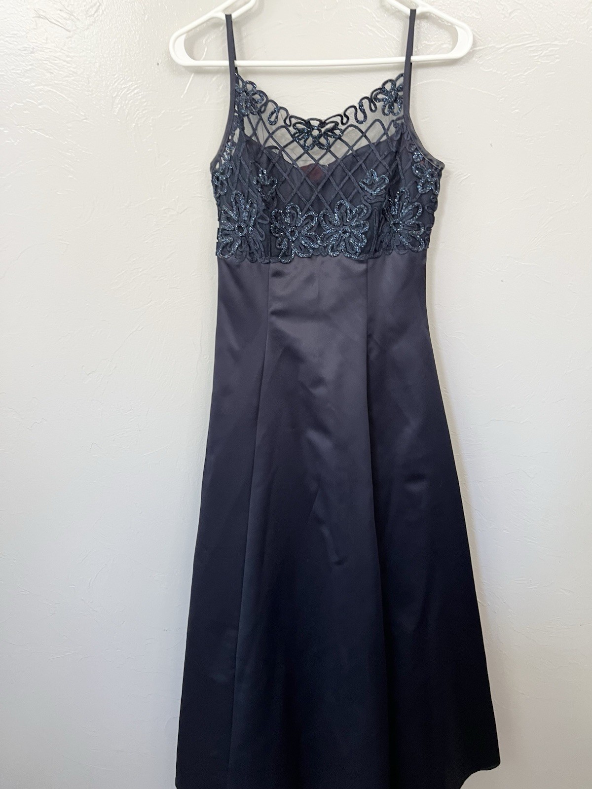 Vintage 90’s whimsygoth Navy Blue beaded party formal prom dress size 7/8 Small