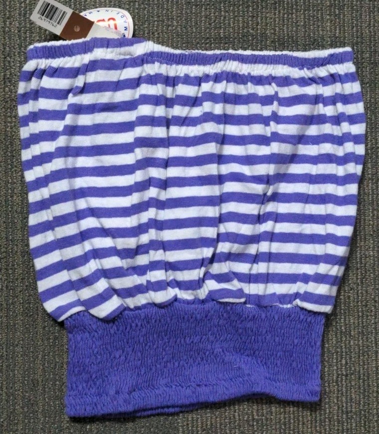 Vtg Purple White Striped Bubble Tube Top Elastic Smocked Waist OS USA 1980’s NOS