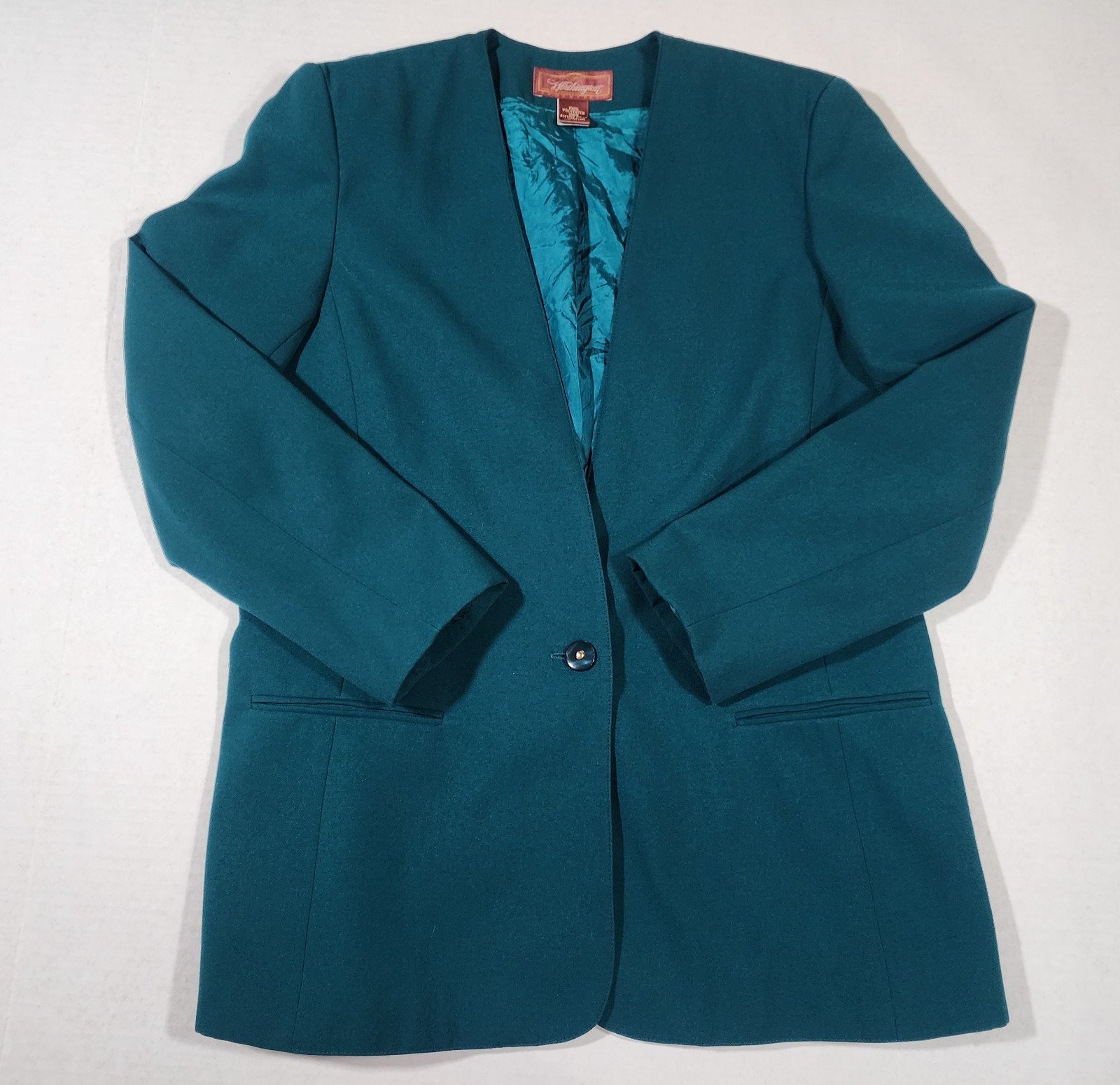 Vintage Worthington Essentials Sz 14 Blazer Skirt Suit Set Long Sleeve Green