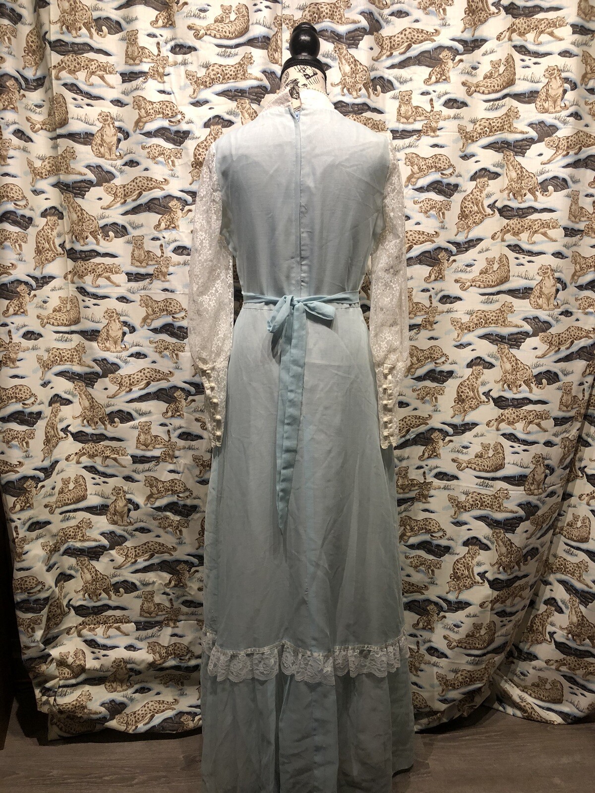 VTG 70s Cottagecore Edwardian Boho Prairie Lace Up Corset Beaded Neckline Dress