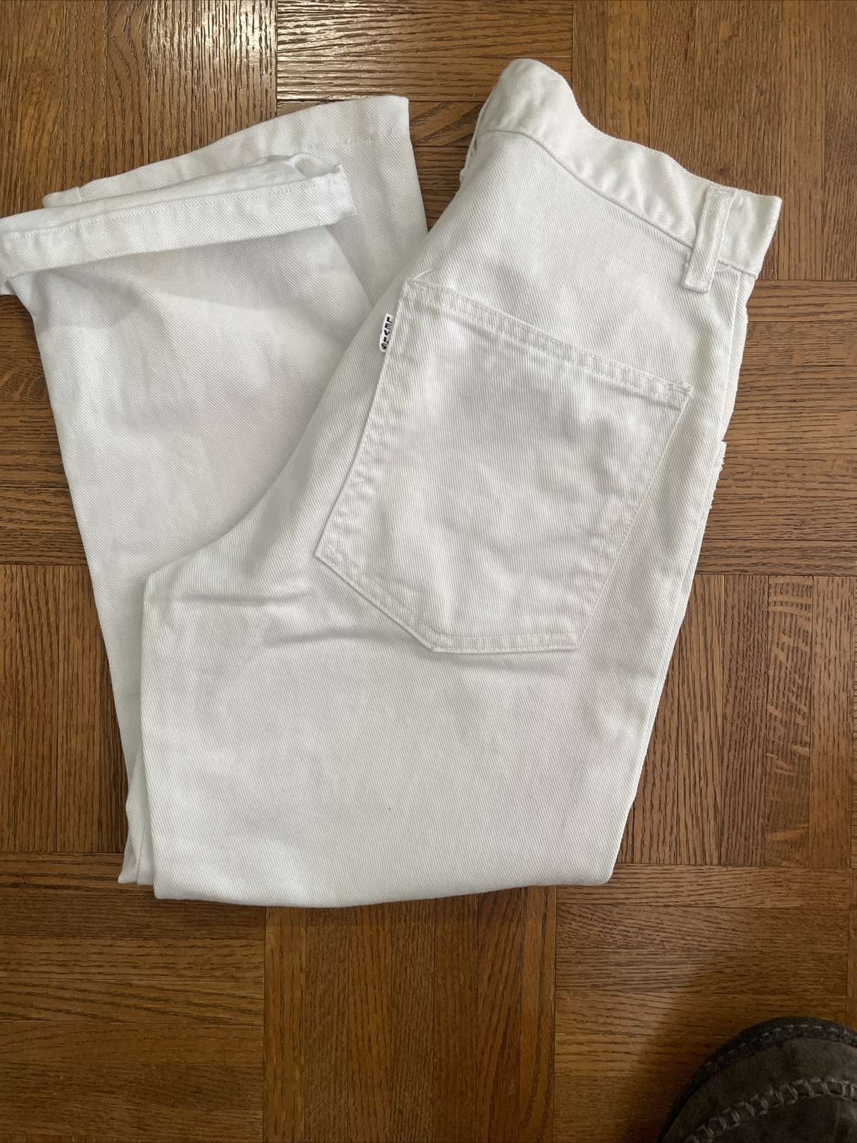 Vintage 60s BIG E LEVIS White Tab Denim Jeans 25×21 Women’s Talon 42 Zipper