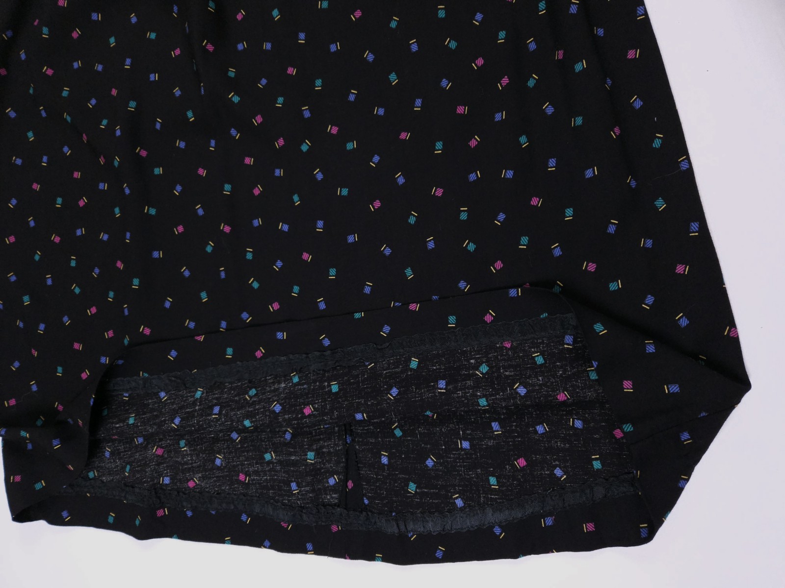 Norton McNaughton Vintage 80s Geometric Black Neon Rayon Midi Skirt S/M