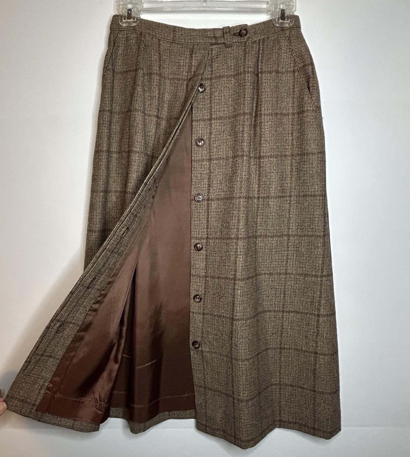 Vintage Evan-Picone Button Down Maxi Skirt Plaid Business Secretary Geek Size S