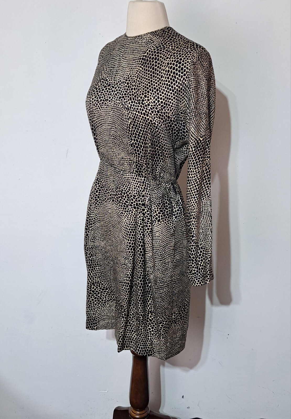 Vintage 1980s Adele Simpson Silk Leopard Print Sheath Dress XS/S Bonwit Teller