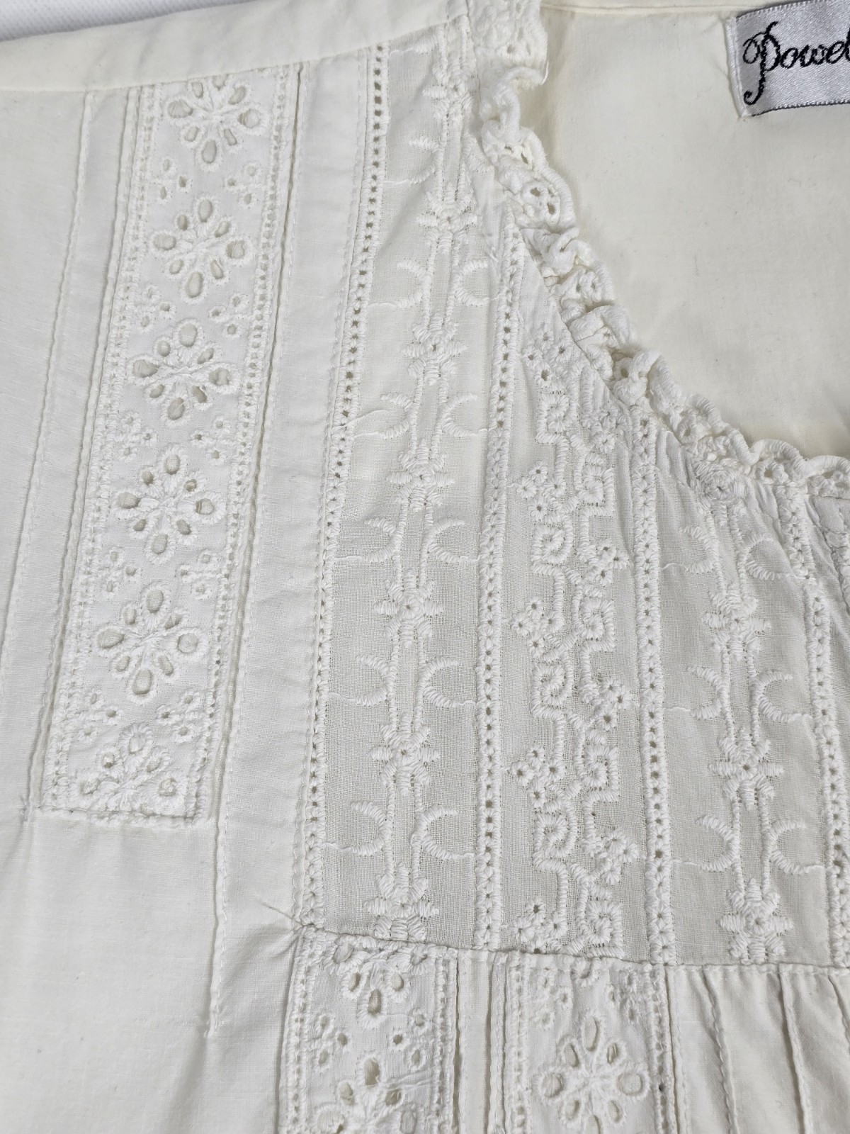 Powell Craft Nightdress Vtg Victorian Ivory Eyelet Lace Bib Trim 100% Cotton OS