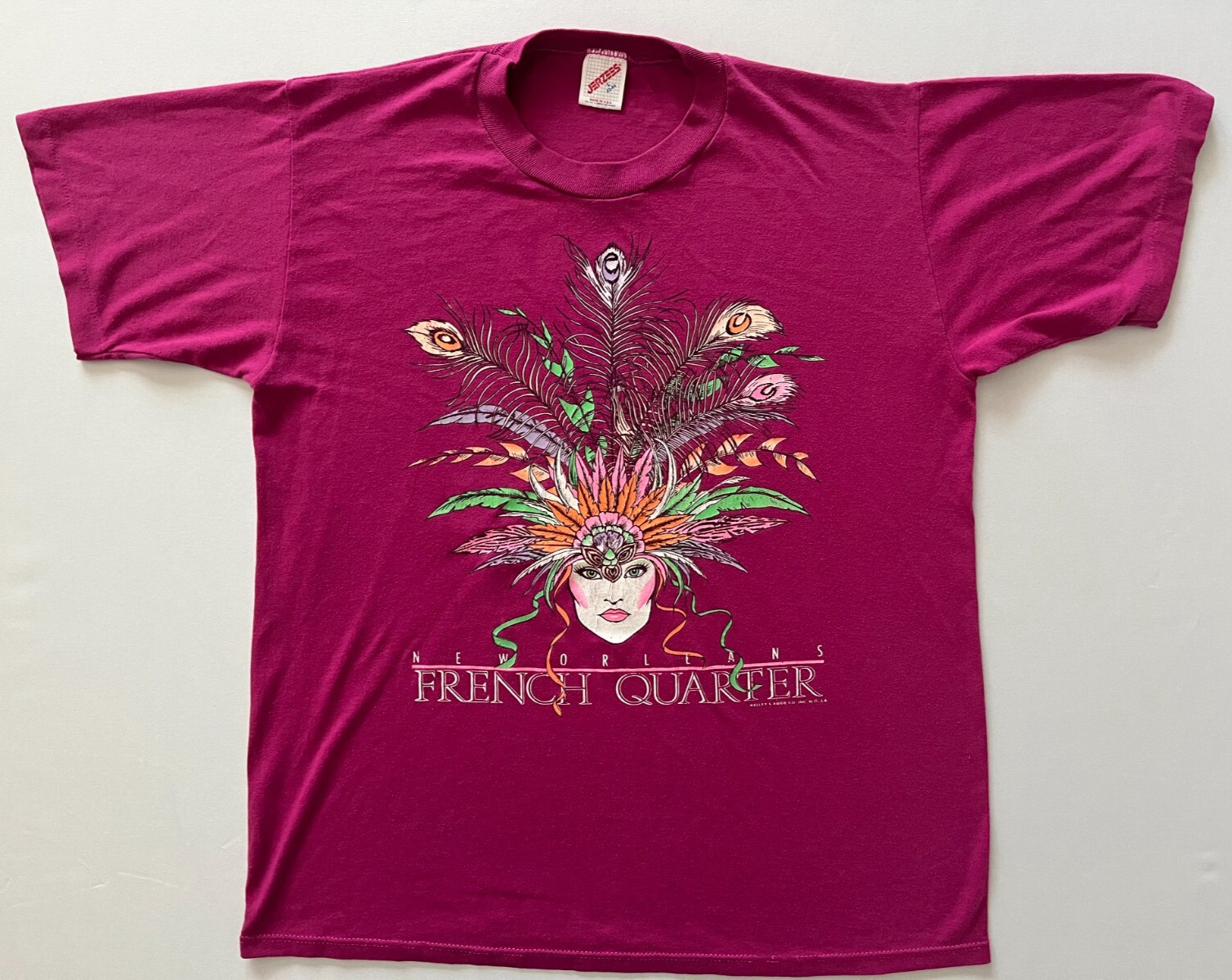 Vintage New Orleans French Quarter Womens Sz L Jerzees T-Shirt Fuchsia Made USA