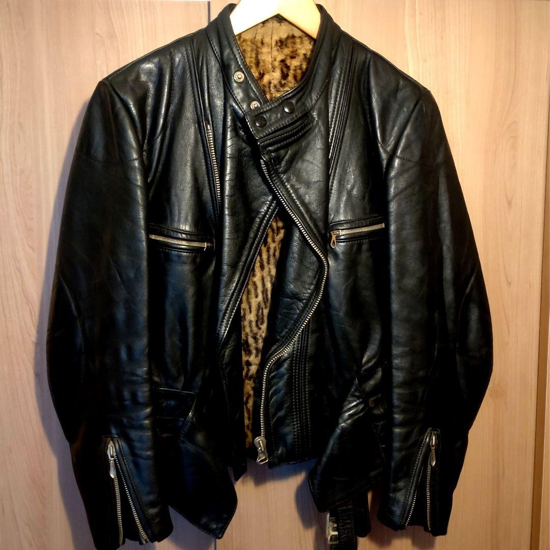 Vintage 50s 60s German Leather Jacket Leopard Lining Double Zip