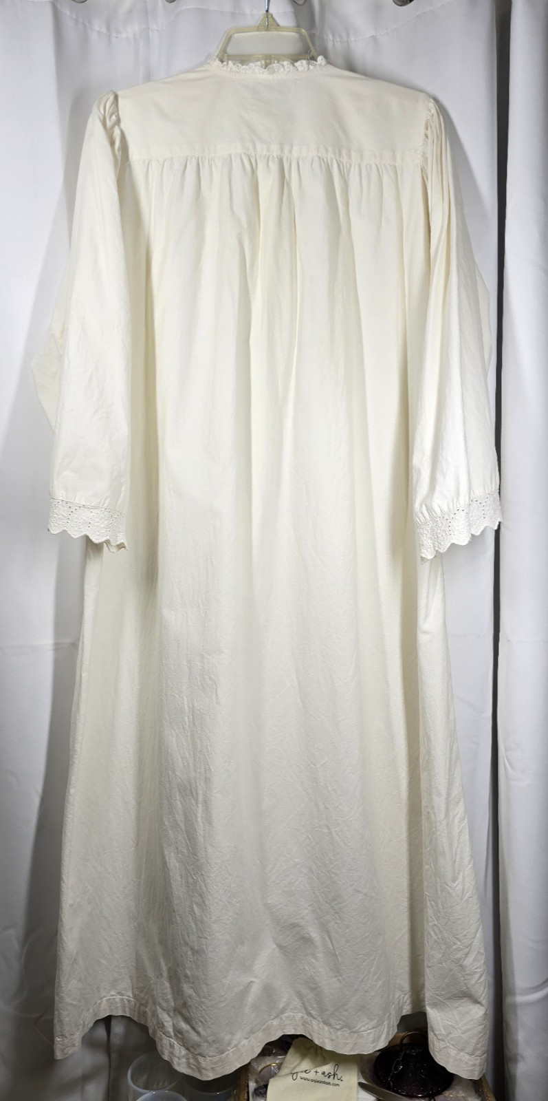 Powell Craft Nightdress Vtg Victorian Ivory Eyelet Lace Bib Trim 100% Cotton OS