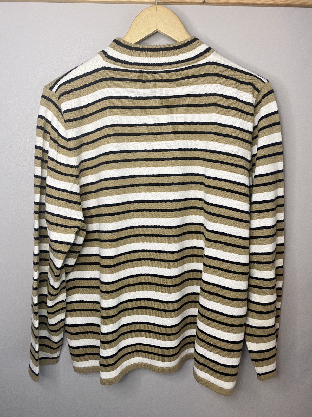 Vintage Sweater Mock Neck Contemporary Style Striped Tan Woman’s Casual Wear