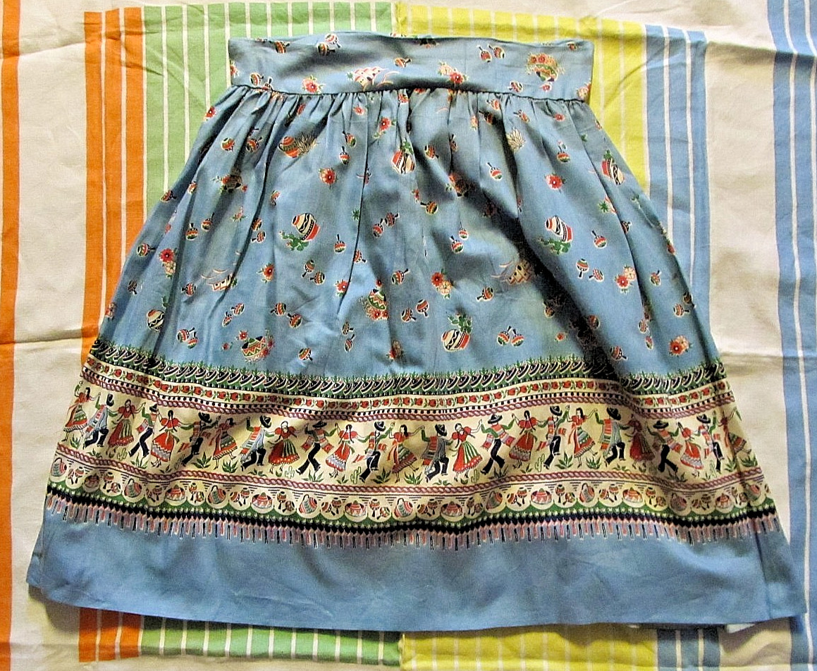 Vintage 1950’s Mexican Fiesta Dancers print full skirt/unfinished