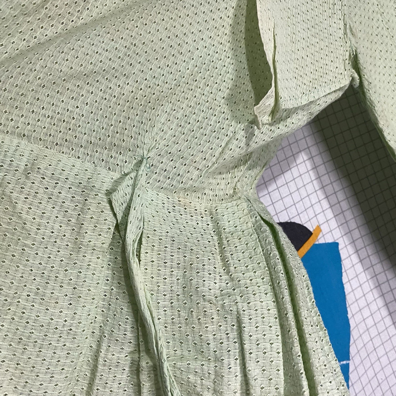 Vintage 1910s Blouse Eyelet Lace Green Cotton Sheer Victorian Edwardian Ties 20s