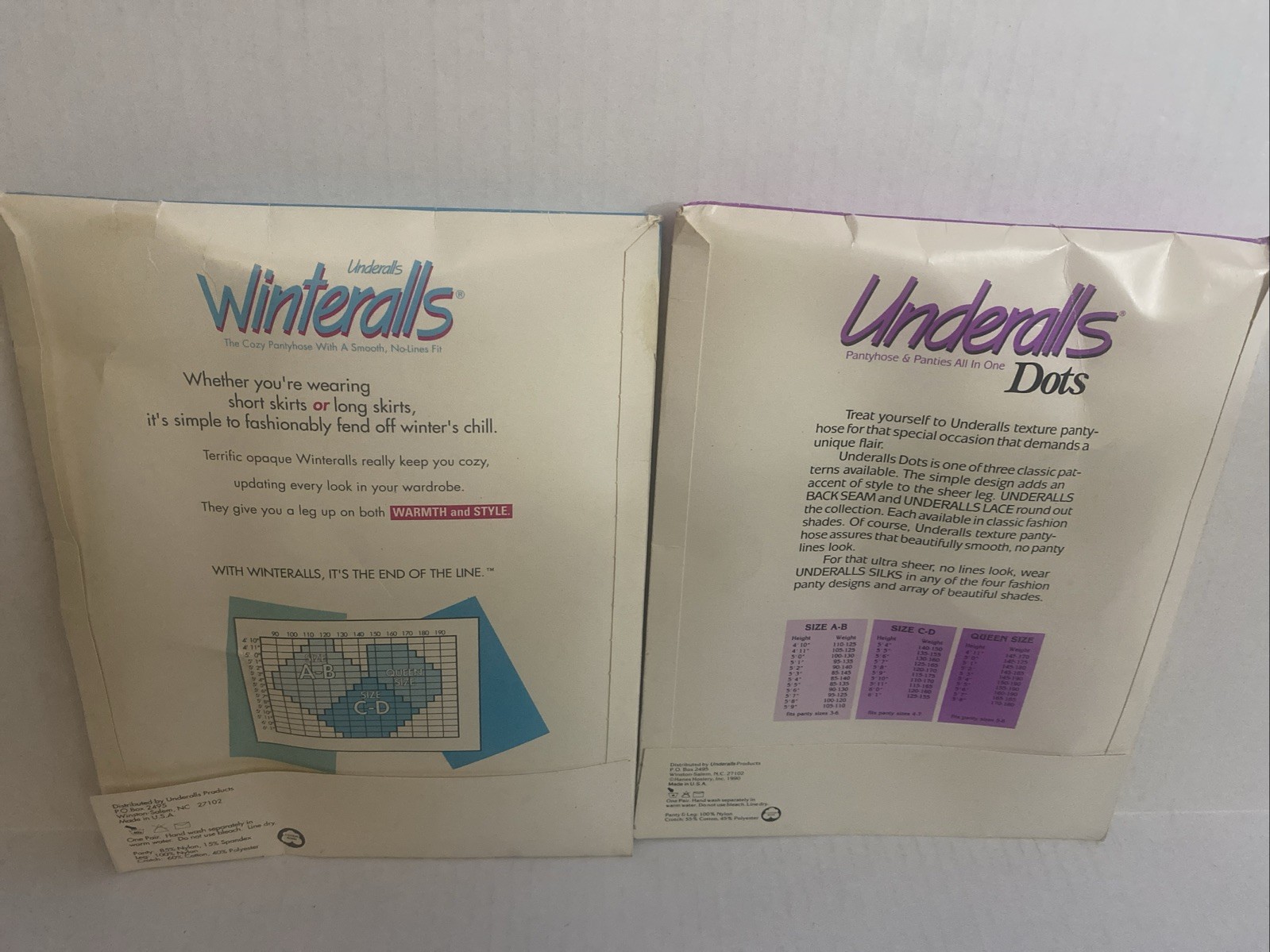 Pack of Two Vintage Hanes Underalls/Winteralls pantyhose Size C-D. White/Ivory
